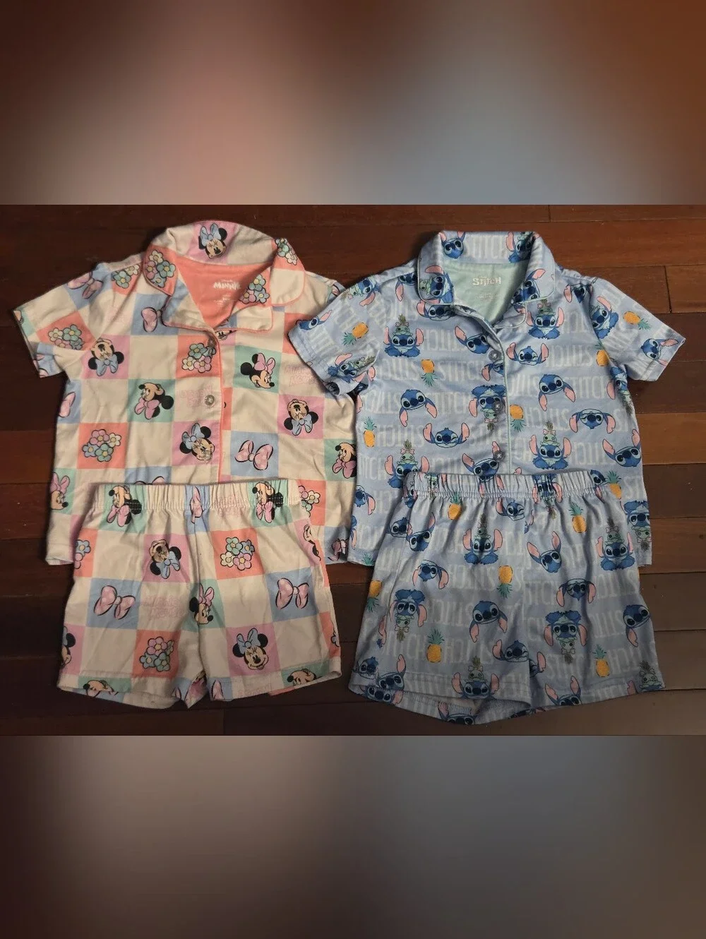 2 Pair Bundle Disney Kids Short Pajama Set - Minnie Mouse Pink & Stitch Blue